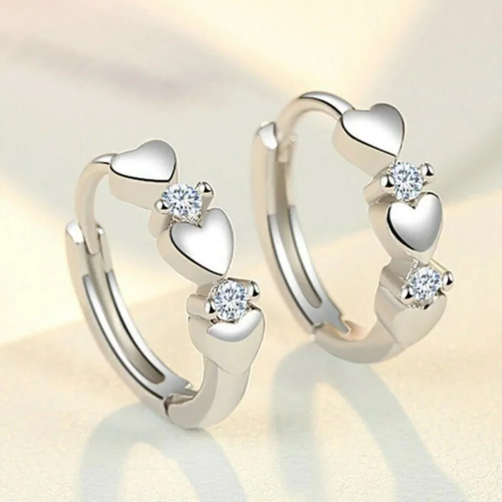 Beautiful 925 Silver Heart White Sapphire Small Hoops